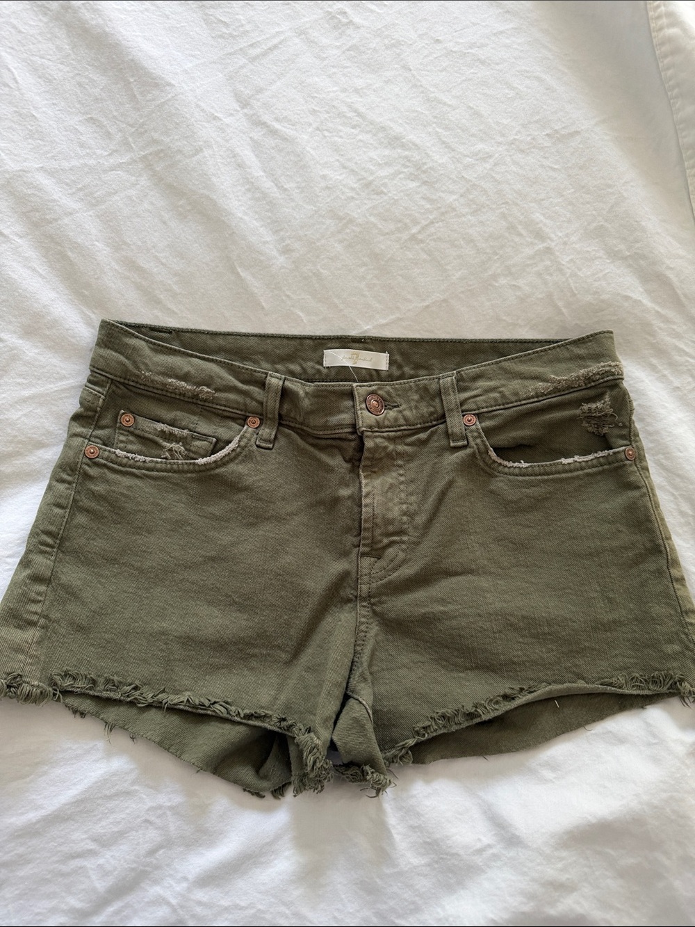 7 for all Mankind Olive Green Women's Frayed Hem Denim Shorts, Size 28